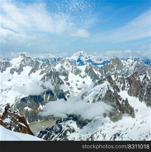 Mont Blanc mountain massif summer landscape(view from Aiguille du Midi Mount,  French ) 