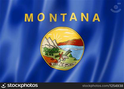 Montana flag, united states waving banner collection. 3D illustration. Montana flag, USA