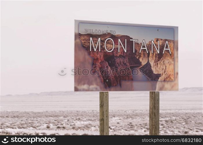 Montana State welcome marker United States road signage