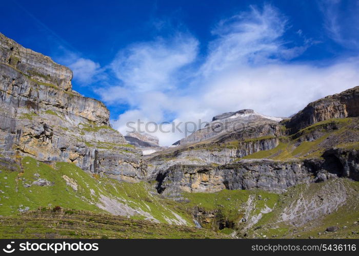 Monte Perdido and Soum Raymond at Soaso circus in Ordesa Valley Aragon Pyrenees Huesca Spain