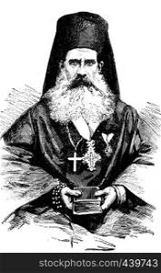 Montenegrin bishop. vintage engraved illustration. Journal des Voyages, Travel Journal, (1880-81).