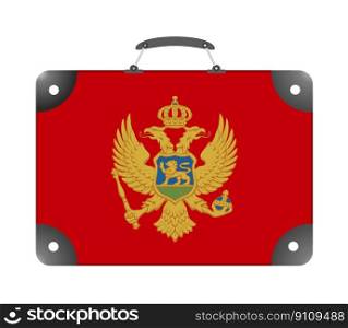 Montenegro flag in the form of a travel suitcase on a white background - illustration. Montenegro flag in the form of a travel suitcase on a white background
