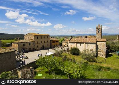 Monteriggioni. View of a landscape of an ancient Tuscan castle