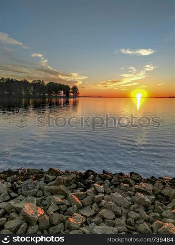 monticello reservoir in south carolina at sunset
