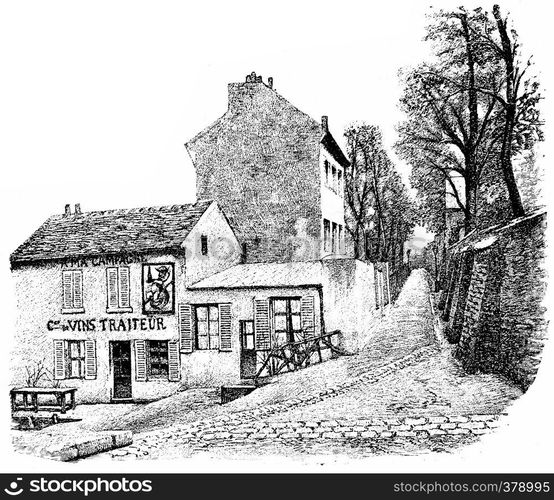 Montmartre, Rue Saint-Vincent, vintage engraved illustration. Paris - Auguste VITU ? 1890.