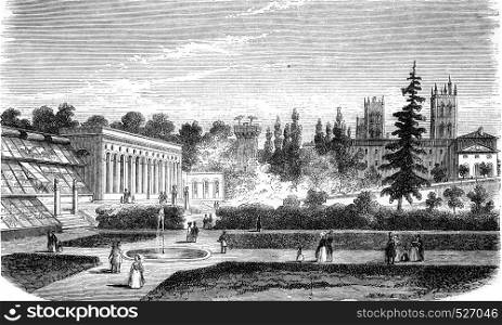 Montpellier, The Jardin des Plantes, vintage engraved illustration. Magasin Pittoresque 1846.