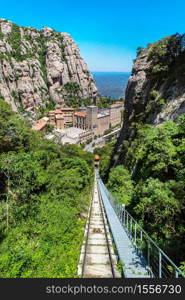 Montserrat funicular railway in a beautiful summer day, Catalonia, Spain