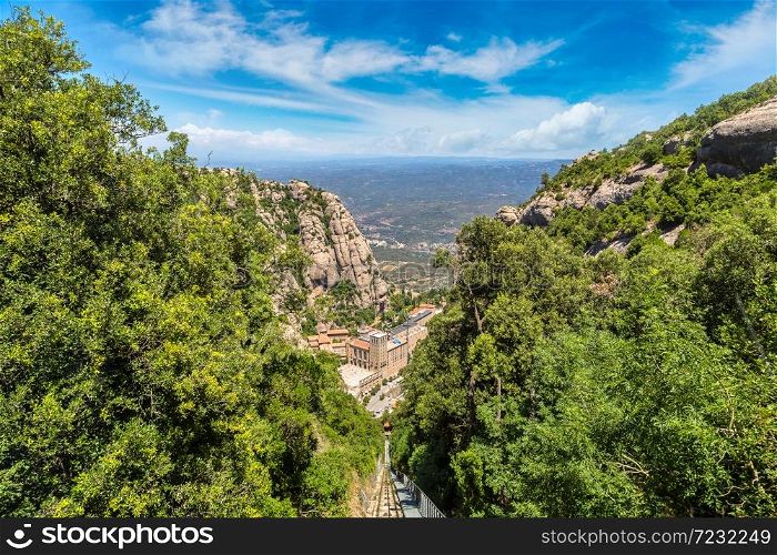 Montserrat funicular railway in a beautiful summer day, Catalonia, Spain