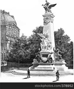 Monument Gambetta, vintage engraved illustration. Paris - Auguste VITU ? 1890.