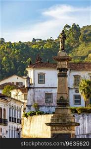 Monument in honor of Tiradentes in the central square of the historic city of Ouro Preto in Minas Gerais. Central square of the historic city of Ouro Preto