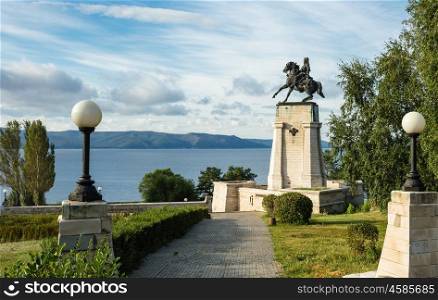 Monument of Vasily Tatishchev on the banks of the Volga river at Togliatti, Russia