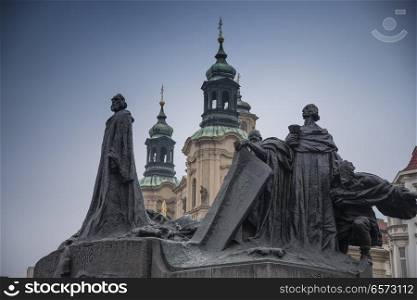 Monument to Jan Hus is located in the Old Town Square of Prague. 
