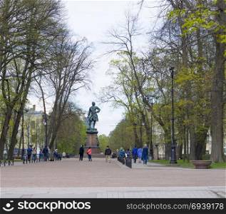 Monument to Peter I and Petrovsky the park in Kronstadt Russia