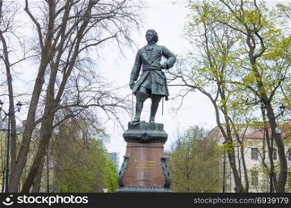 Monument to Peter I and Petrovsky the park in Kronstadt Russia