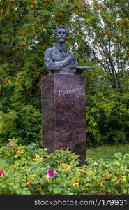 Monument to Russian artist Isaac Levitan on a summer day in Plyos, Russia.