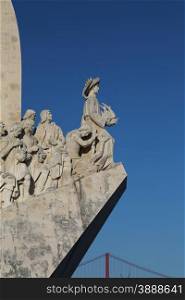 Monument to the Discoveries (Padrao dos Descobrimentos) and The 25 de Abril Bridge, Lisbon, Portugal
