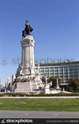 Monument to the Marquis of Pombal, the prime-minister who rebuilt the old town of Lisbon after the earthquake of 1755, in Lisbon, Portugal