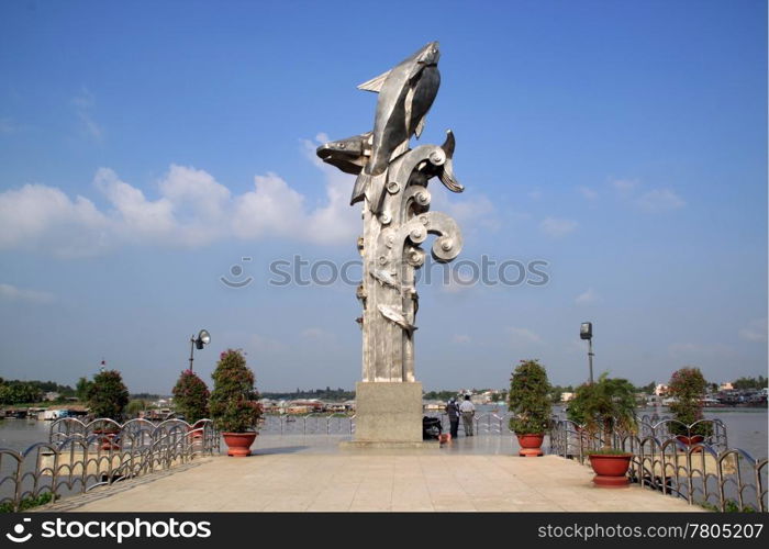 Monument with big fish in Chaudok in Vietnam