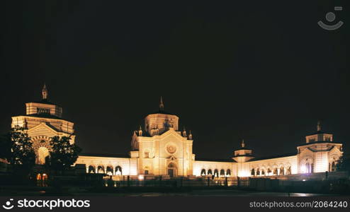 Monumental cemetery of Milan at night