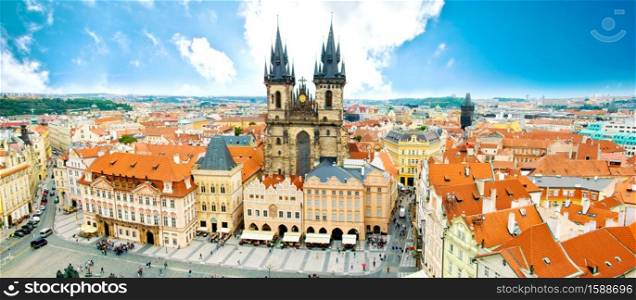 Monuments of Prague. Old Town with Tyn Church and on square.