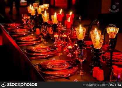 Moody Red place setting at corporate Christmas Gala Event Party