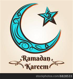 Moon and star Ramadan Kareem emblem. Ramadan Kareem logo. Vector arabic islamic emblem with ornate moon and star