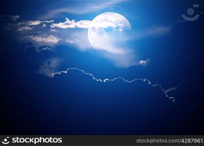 Moon behind clouds background - 3D artwork. Moon behind clouds with night sky - background image - 3D artwork
