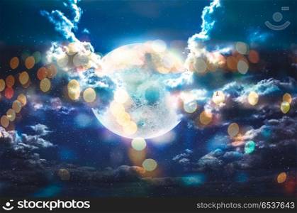 Moon bokeh in galaxy stars sky. Moon bokeh in galaxy stars sky. Fantastic background. Moon bokeh in galaxy stars sky