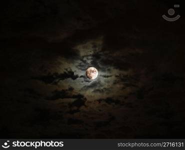 Moon. Dark baroque sky with full moon and clouds