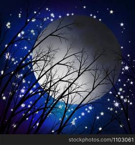 Moon night landscape. Vector illustration. Night forest. Moon night landscape. Vector illustration