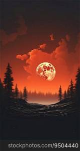Moon on Orange Sunset Sky. Generative ai. High quality illustration. Moon on Orange Sunset Sky. Generative ai