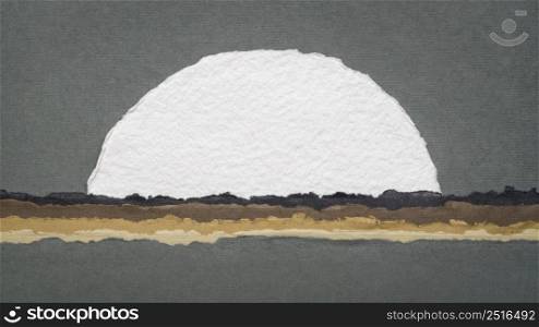 moon or sun rising abstract landscape in earth tones, blank circular watercolor paper