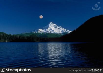 Moon Over Mount Hood in Oregon