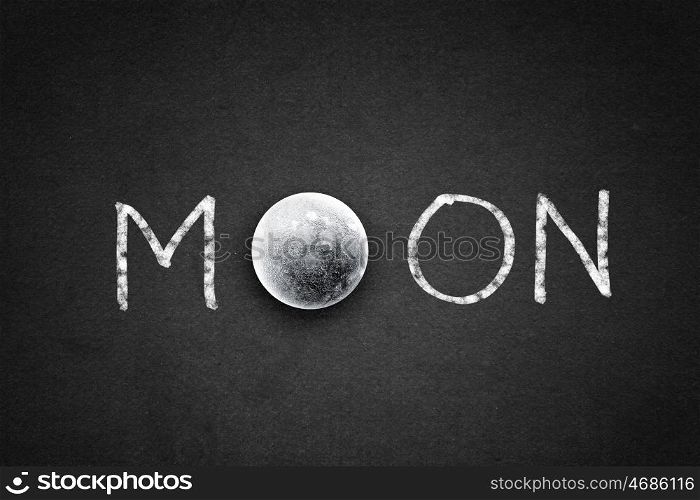 Moon word. Word moon with moon planet instead of one letter