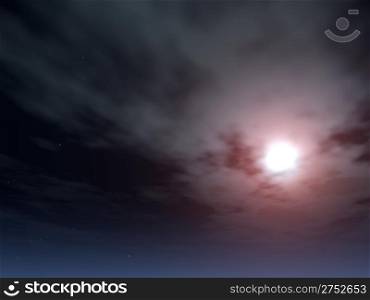 Moonlight passing through clouds (night vision) - the bright moon