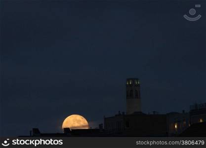 Moonrise over coit tower