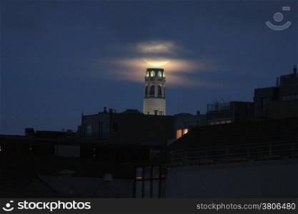 Moonrise over coit tower