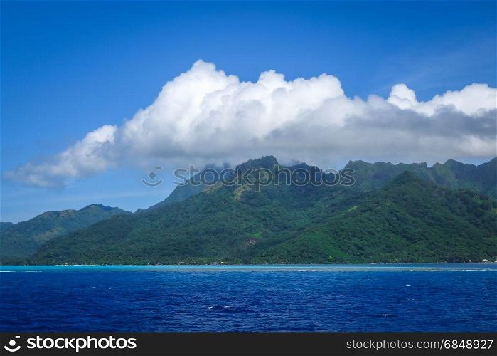 Moorea island and Pacific ocean lagoon landscape. French Polynesia. Moorea island and pacific ocean lagoon landscape
