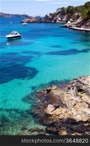 Moored Yachts in Cala Fornells, Majorca, Spain