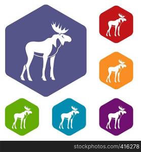 Moose icons set rhombus in different colors isolated on white background. Moose icons set