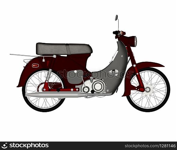 Moped isolated in white background - 3D render. Moped- 3D render