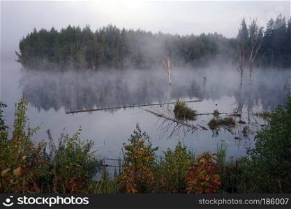 Mor ning lake in the Moscow region, Russia