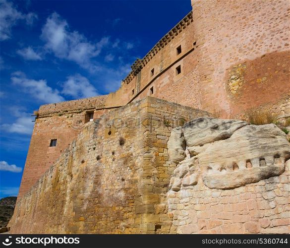 Mora de Rubielos Teruel Muslim Castle in Aragon Spain under blue sunny sky