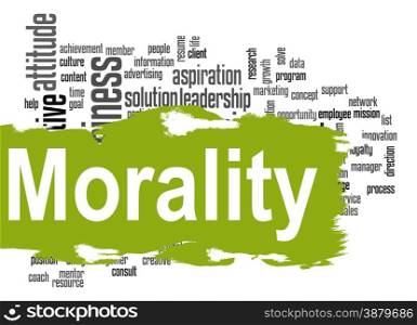 Morality word cloud image with hi-res rendered artwork that could be used for any graphic design.. Morality word cloud with green banner