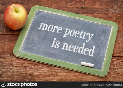 more poetry is needed- words on a slate blackboard against red barn wood