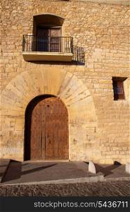 Morella in Maestrazgo castellon village facades at Spain