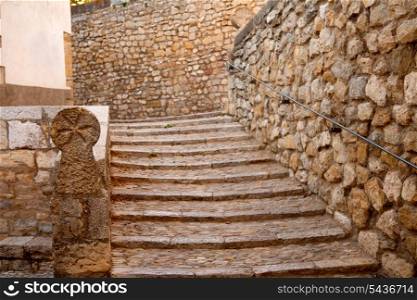 Morella in Maestrazgo castellon village masonry stairs at Spain