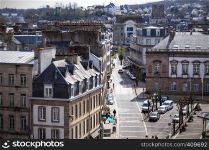 MORLAIX, FRANCE - APRIL 5, 2018: beautiful view of the main square in the famous city of Morlaix. Normandy, France