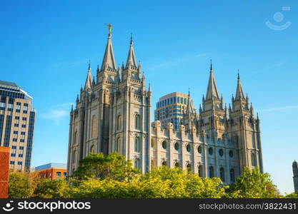 Mormons Temple in Salt Lake City, UT in the evening