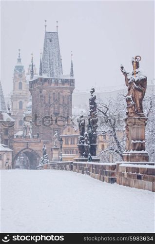 morning at Charles bridge in winter, Prague, Czech Republic